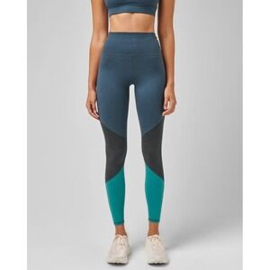 Greatness Wins Colorblock Leggings Women M Athletic Teal Black Gray Stretch Pant